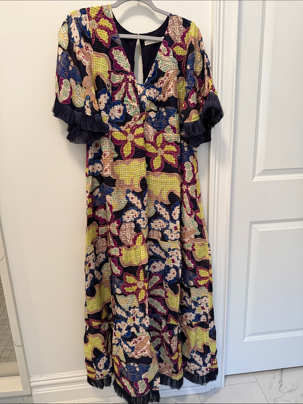 Marie Oliver Bold Floral Maxi Dress in Navy, Lime & Plum